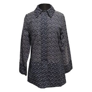 NEW La Blend Chevron‎ Long Jacket Sz M Navy White Long Sleeve Reversible Pockets